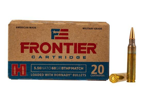 Hornady Frontier 556 hollow point boat tail ammo features a 68 grain bullet